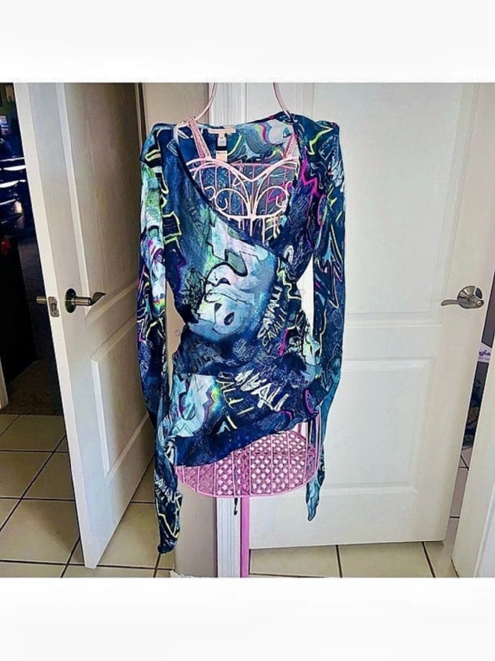 Roberto Cavalli graffiti wrap blouse sz 6/8